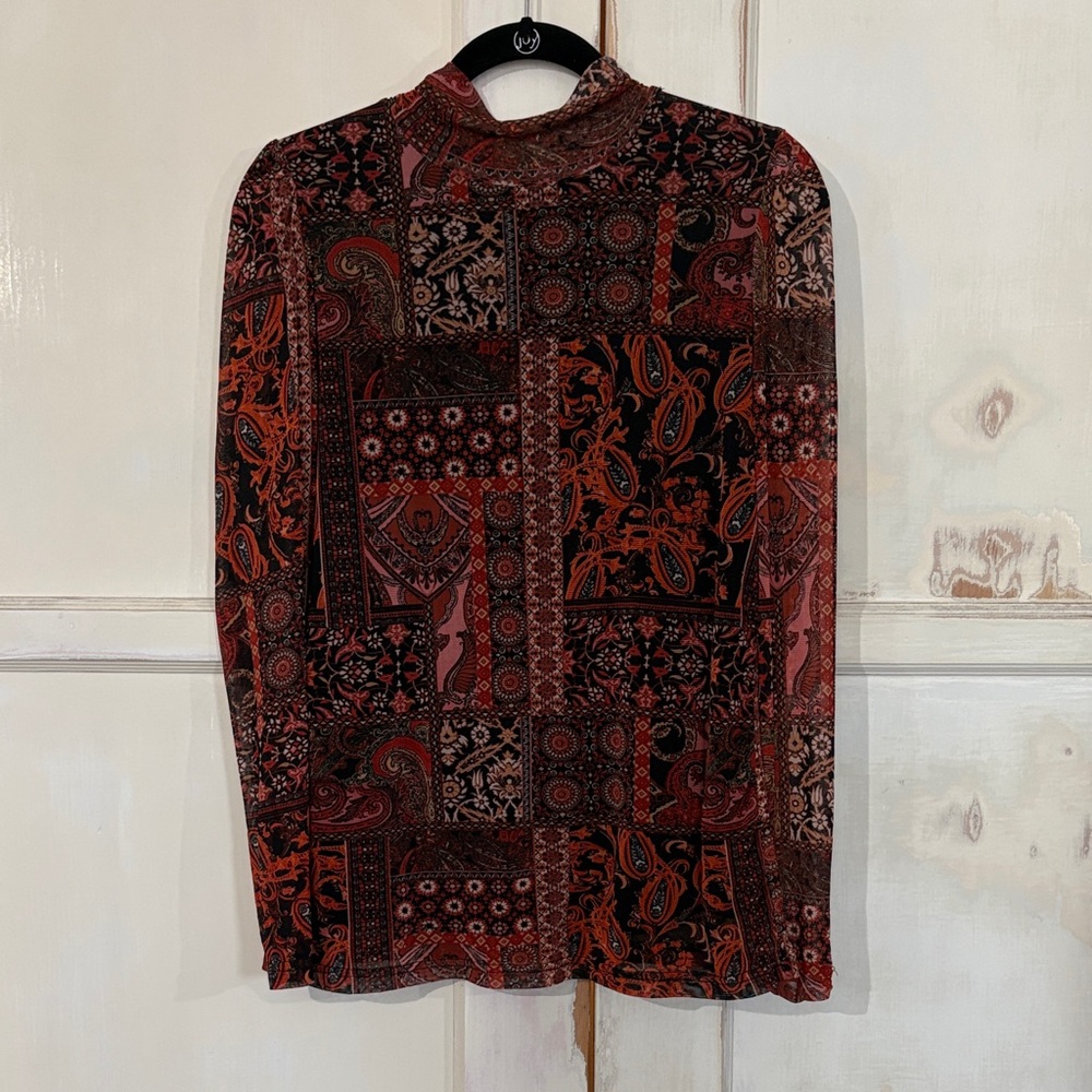 Y2K Whimsy Goth Mesh Paisley Blouse